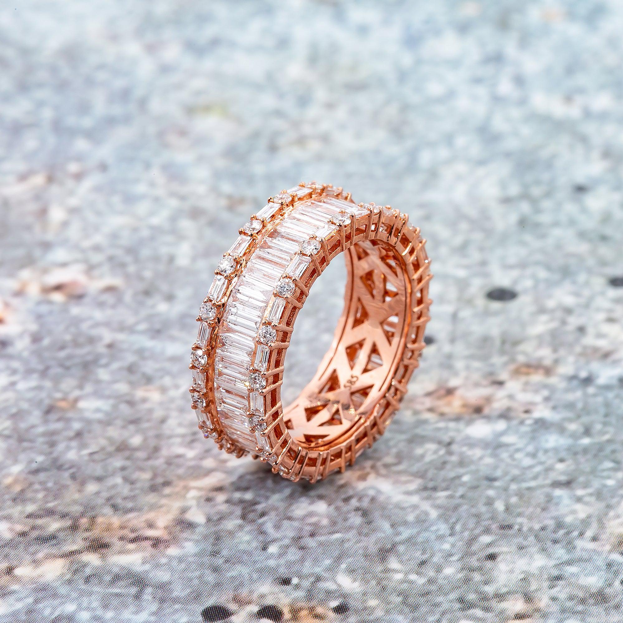Ladies 14K Rose Gold Ring with 3.06 CT  Baguette Diamonds