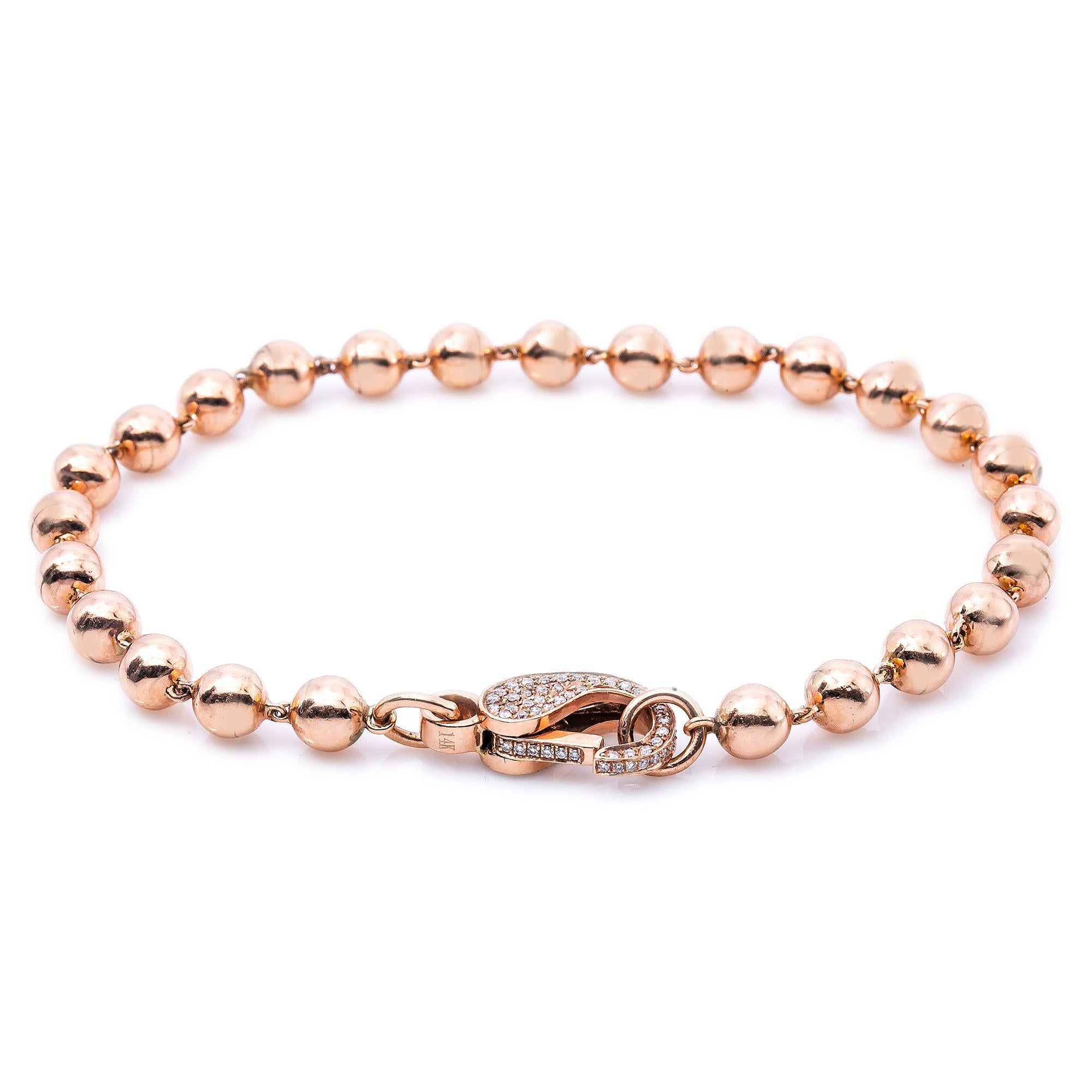 14K GOLD SMALL BALLS BRACELET WITH DIAMOND CLASP 0.53 CT