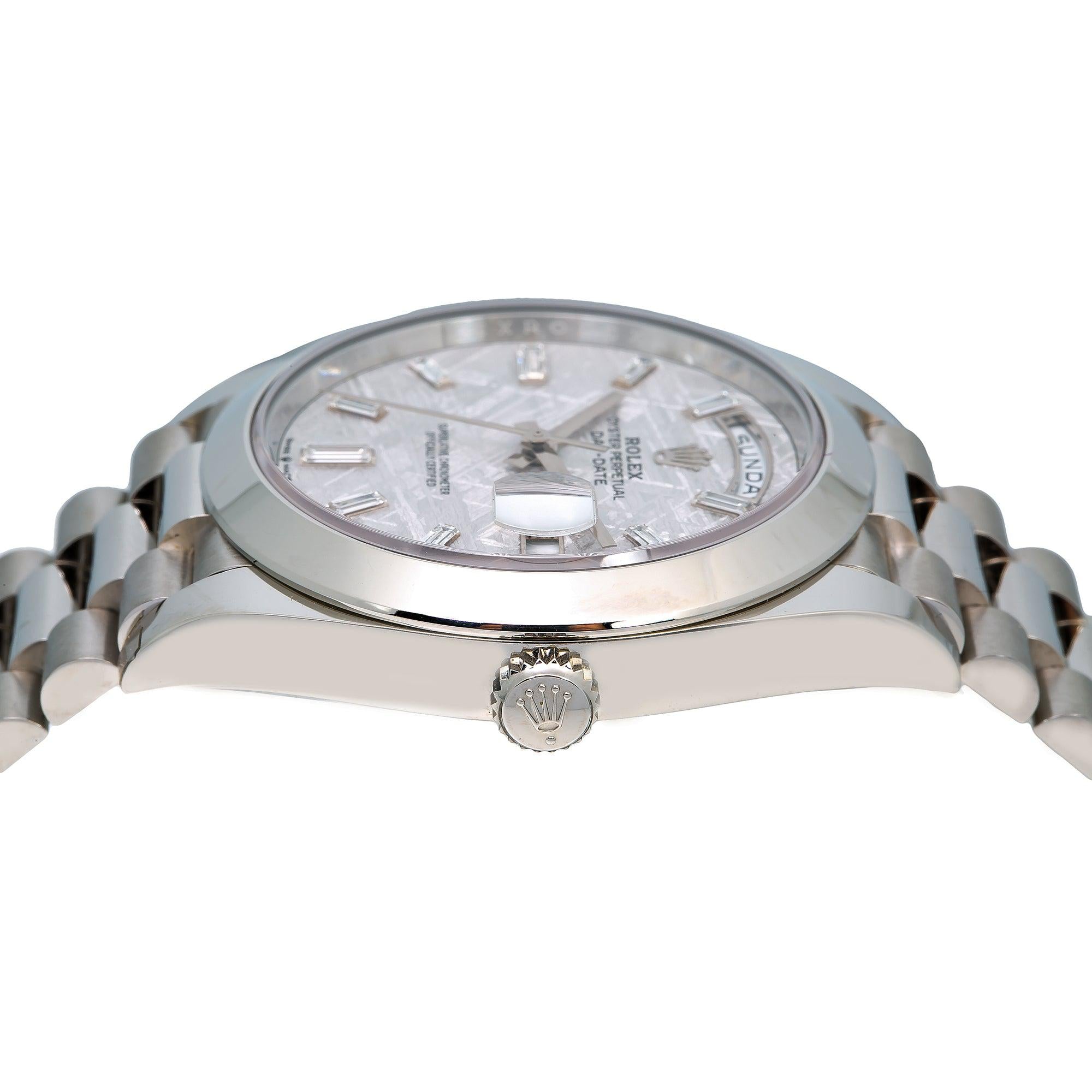 ROLEX DAY-DATE 228206 PLATINUM 40MM METEORITE BAGUETTE DIAMOND DIAL