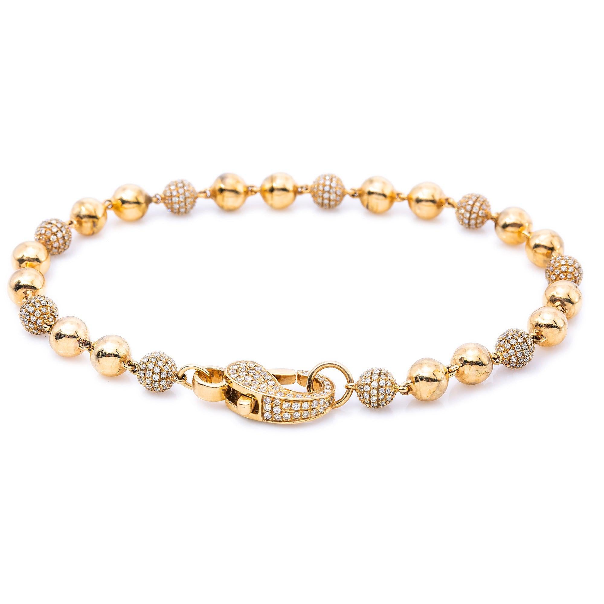 14K Yellow Gold Small Balls Bracelet With Diamonds