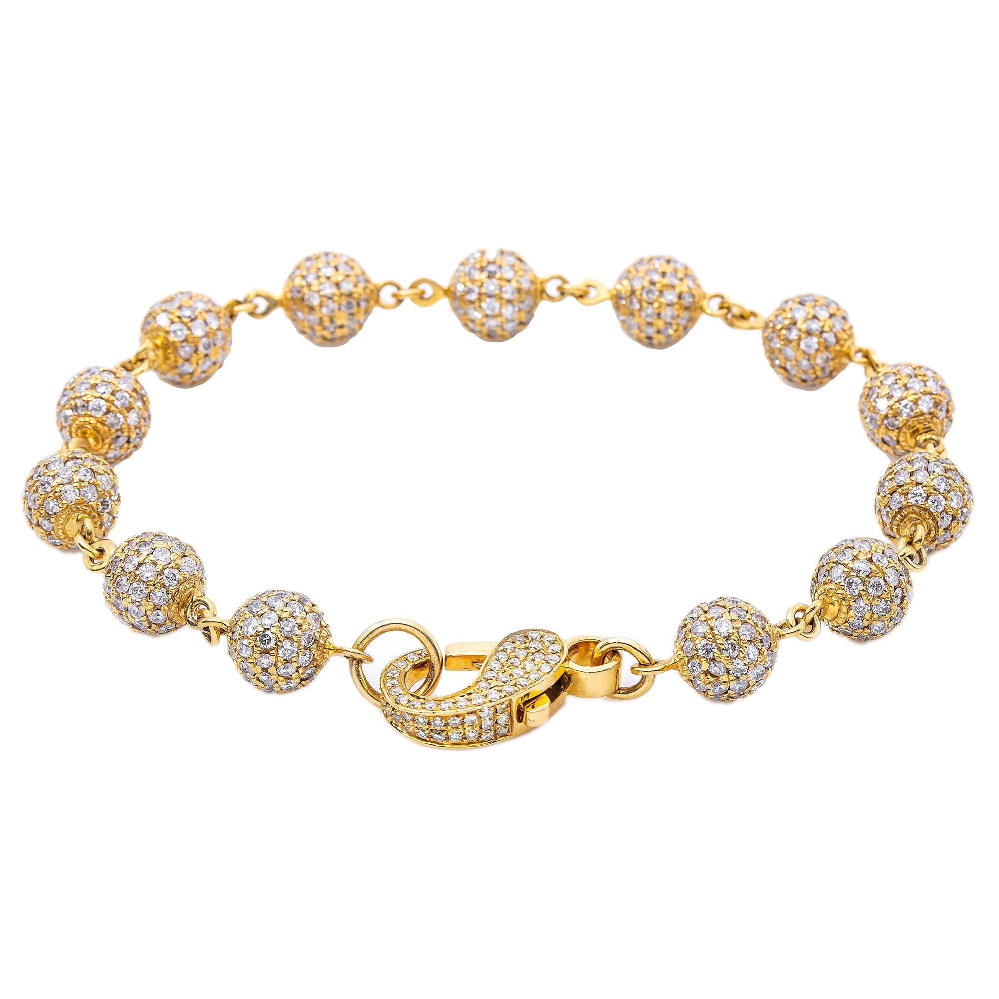 14K Yellow Gold Small Balls Bracelet With Diamonds