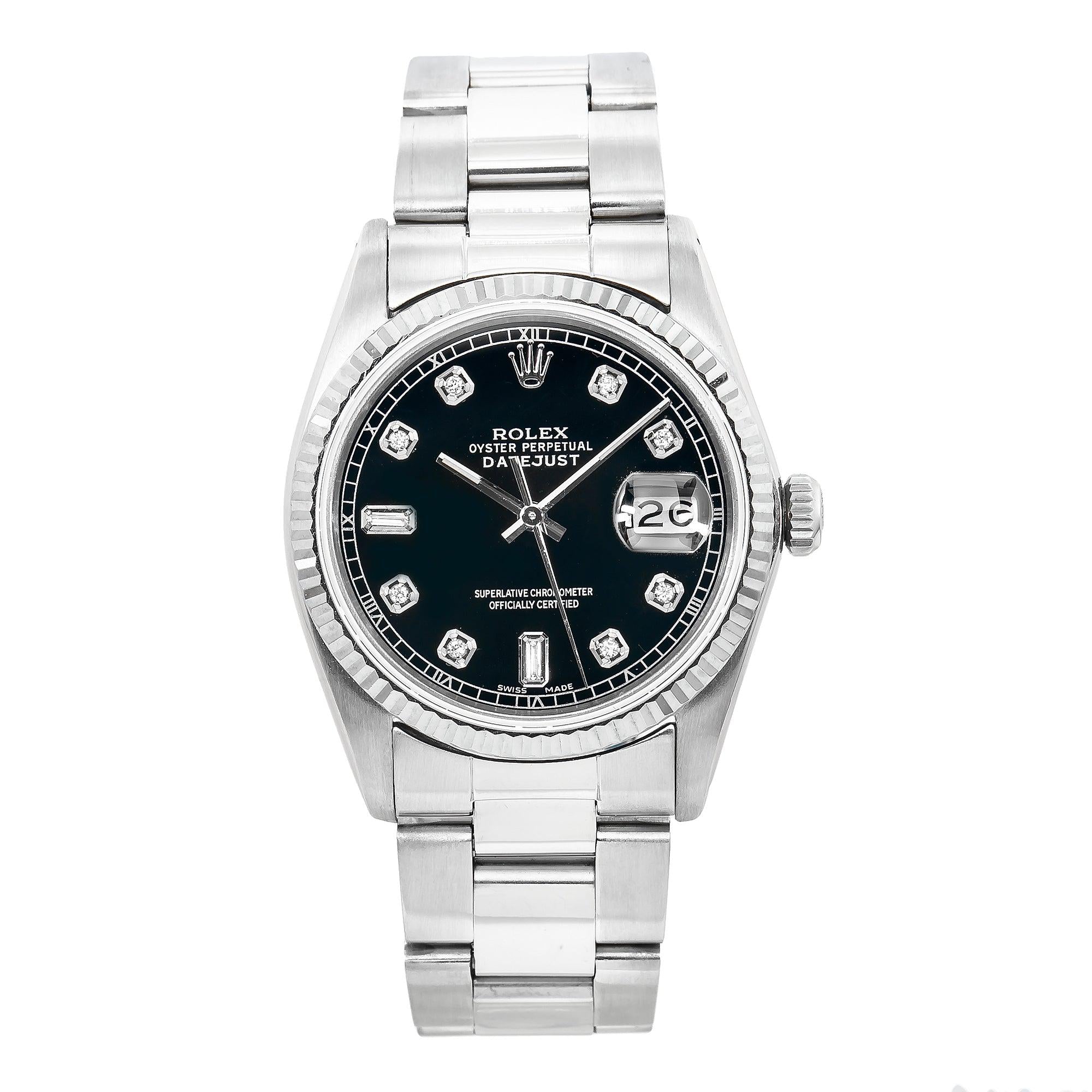Rolex Datejust 36MM 16234 Black Diamond Dial Diamond Bezel Stainless Steel Oyster Bracelet