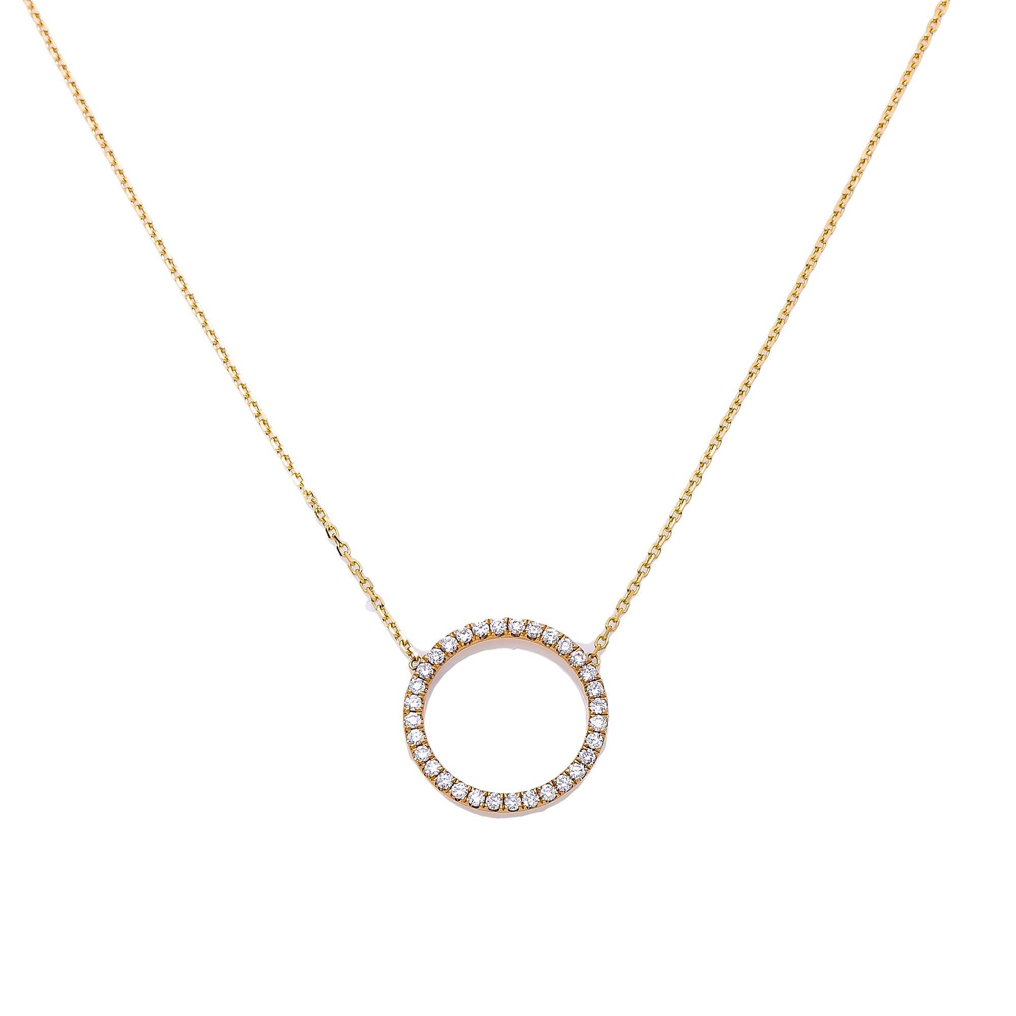 18K Yellow Gold Diamond Circle Necklace