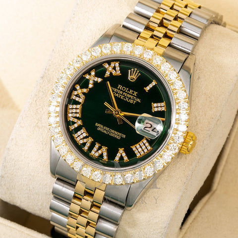 Rolex Datejust Diamond Watch, 1603 36mm, Black Diamond Dial With 3.75 CT Diamonds
