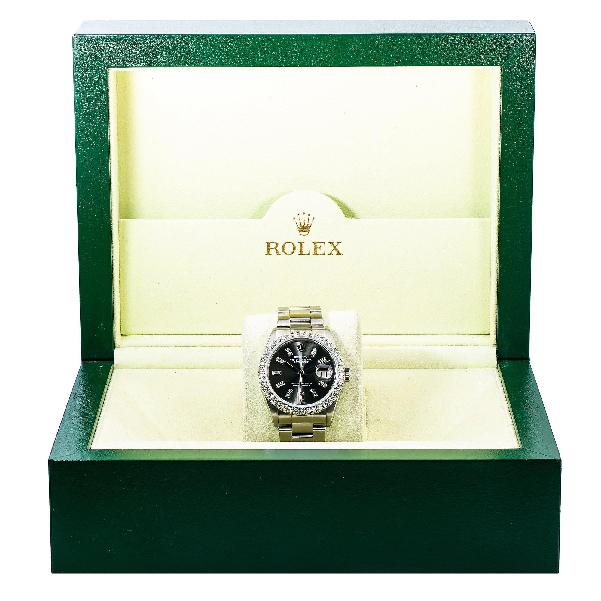 Rolex Datejust 36MM 16014 Slate Gray Baguette Diamond Dial Diamond Bezel Stainless Steel Oyster Bracelet