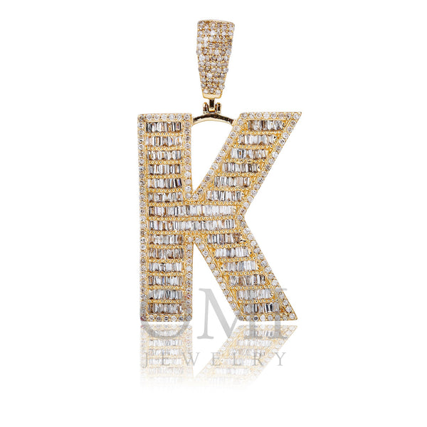 14K Yellow Gold Unisex Letter K Pendant with 1.68 CT Baguette Diamond