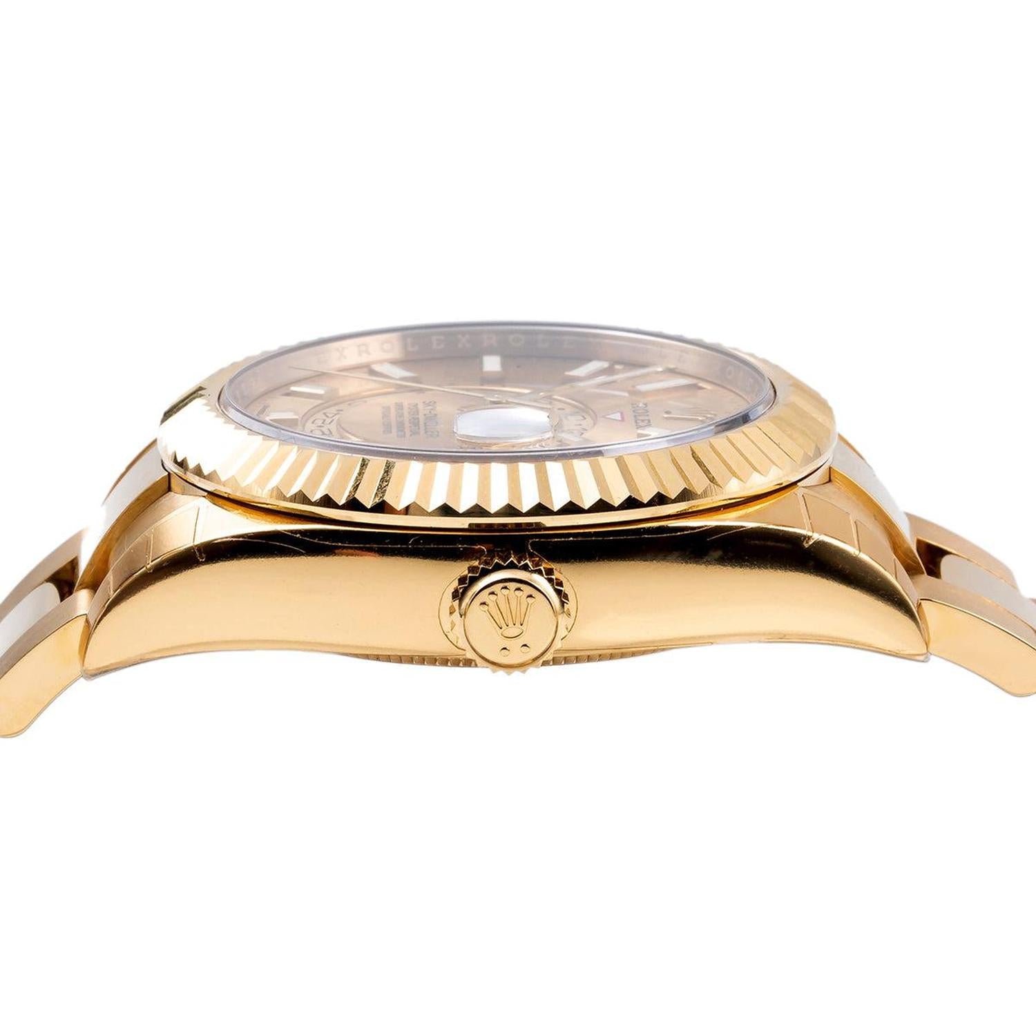 Rolex Sky-Dweller 42MM 326938 Champagne Dial Fluted Bezel 18K Yellow Gold Oyster Bracelet