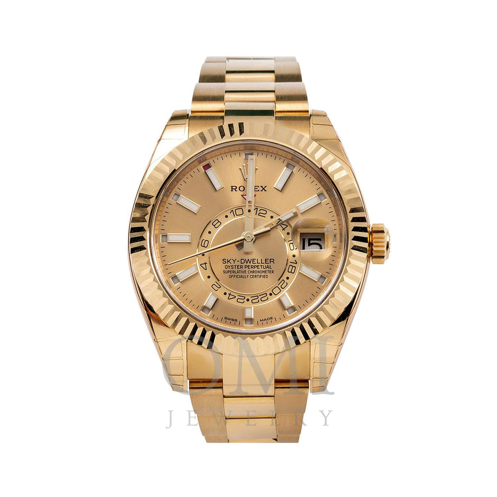 18K Yellow Gold Rolex 326938 Sky-Dweller 42mm Champagne Dial