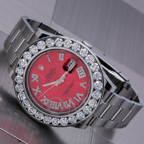 Rolex Datejust II Diamond Watch 116300 41MM Red Diamond Dial With Stainless Steel Oyster Bracelet