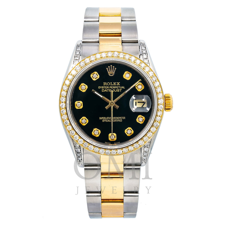 Rolex Datejust 36mm Yellow Gold and Stainless Steel Bracelet Black Rom -  OMI Jewelry