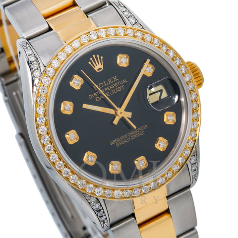 Rolex Oyster Perpetual Datejust 1505 34MM Black Diamond Dial With Stainless Steel Bracelet