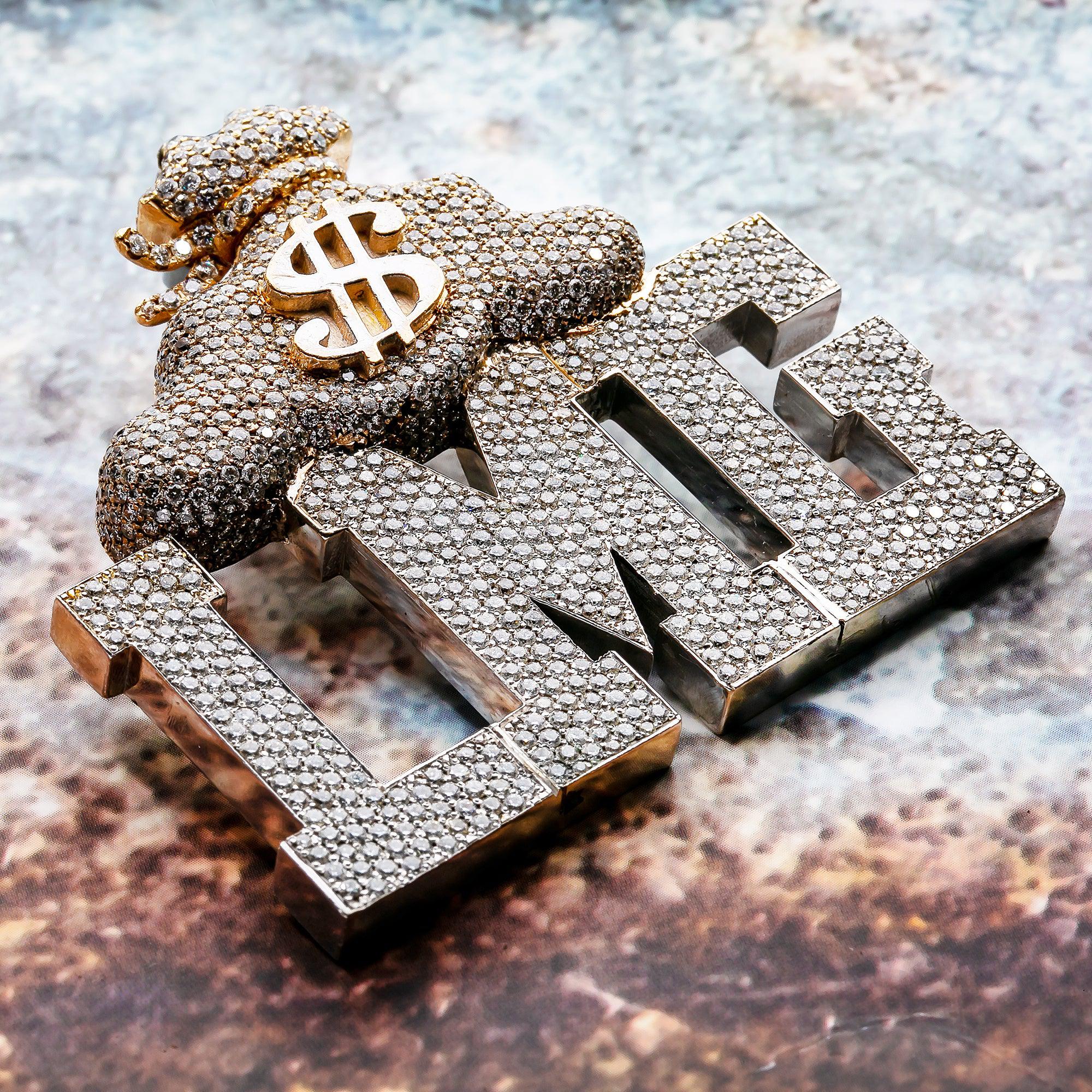 14K WHITE/YELLOW GOLD UNISEX 3 LETTERS PENDANT WITH 8.5 CT DIAMONDS