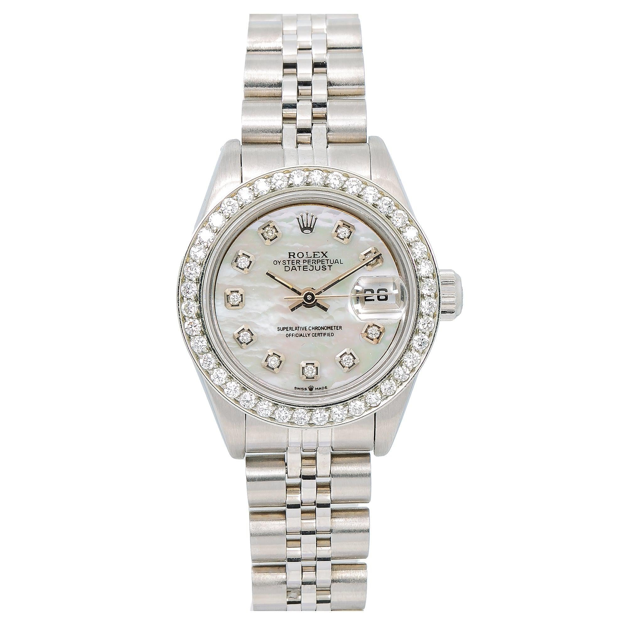 Rolex Datejust 26MM 69174 Mother of Pearl Diamond Dial Diamond Bezel Stainless Steel Jubilee Bracelet