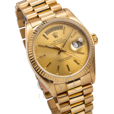 18K Yellow Gold Rolex Day-Date 18038 36Mm Champagne Dial - Omi Jewelry