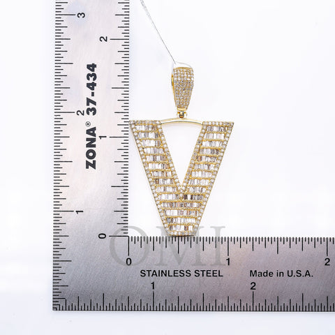 14K Yellow Gold Unisex Letter V Pendant with 1.52 CT Diamond
