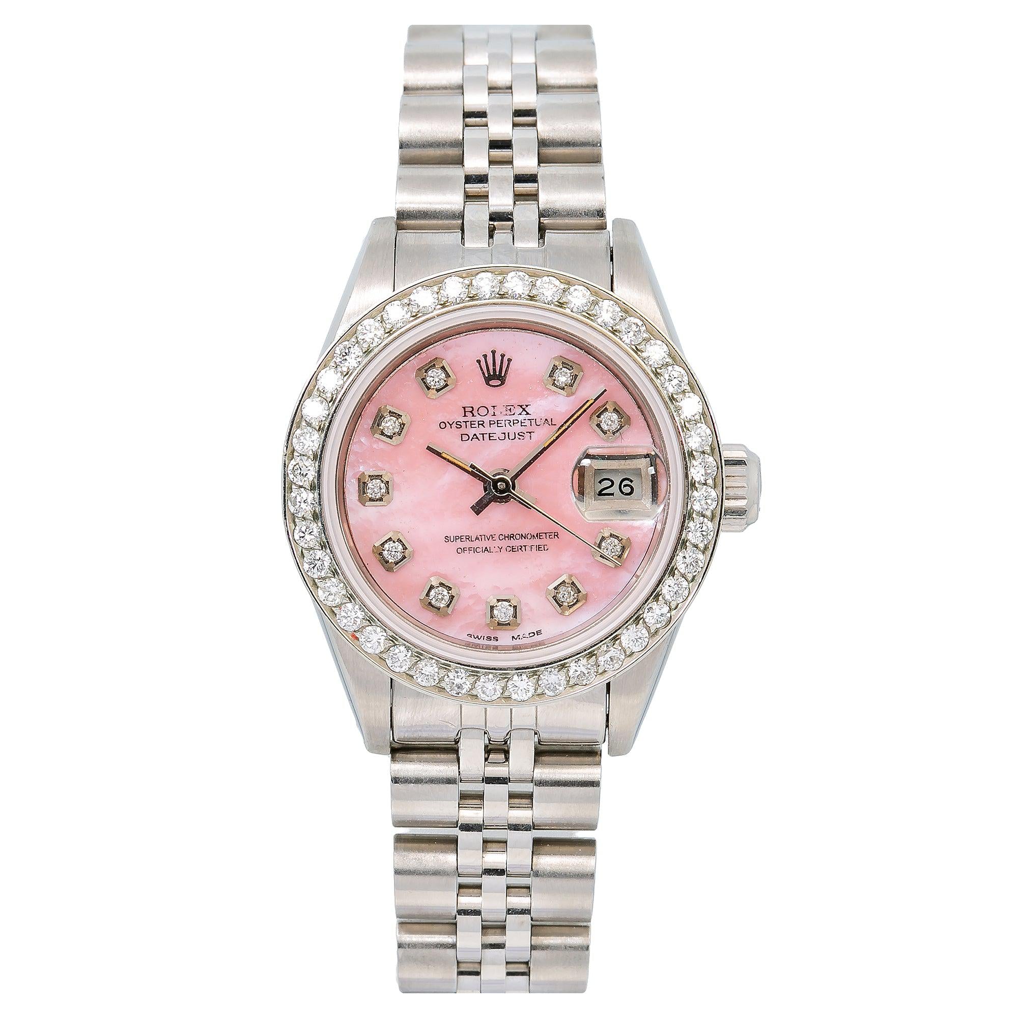 Rolex Datejust 26MM 6916 Pink Mother of Pearl Diamond Dial Diamond Bezel Stainless Steel Jubilee Bracelet