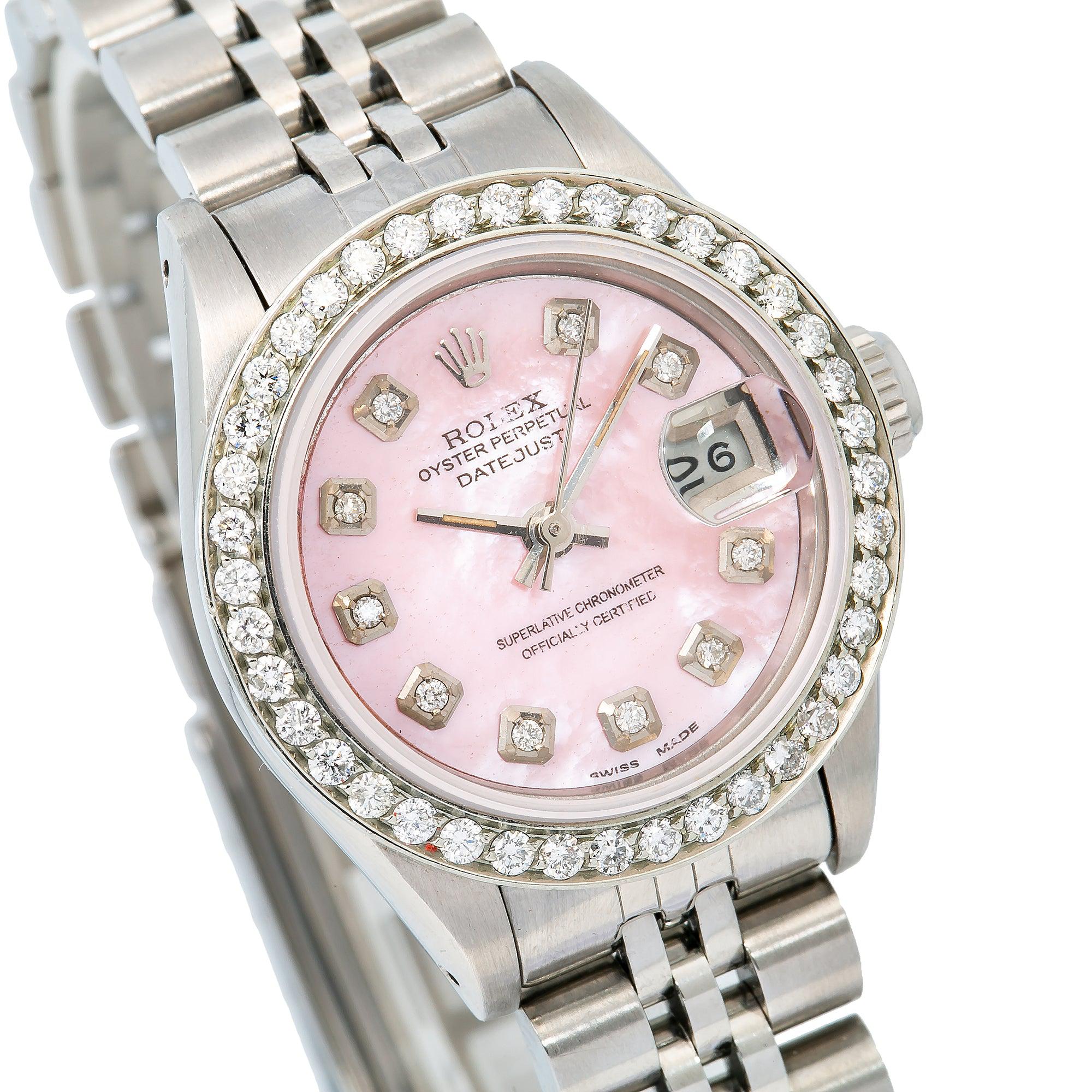 Rolex Datejust 26MM 6916 Pink Mother of Pearl Diamond Dial Diamond Bezel Stainless Steel Jubilee Bracelet