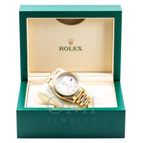 18K Yellow Gold Rolex Day-Date II President 218238 41mm Silver with Roman Numerals Dial