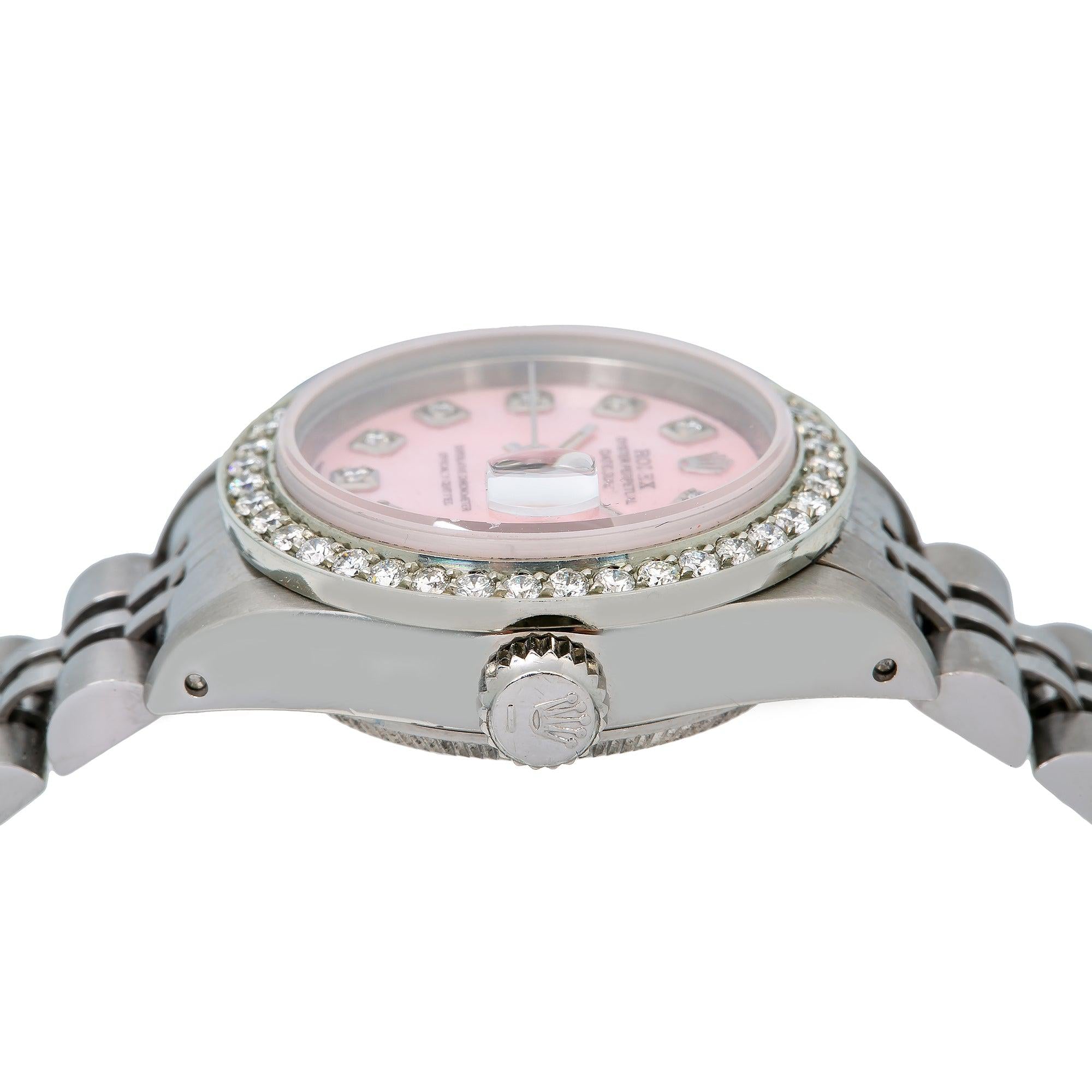 Rolex Datejust 26MM 6916 Pink Mother of Pearl Diamond Dial Diamond Bezel Stainless Steel Jubilee Bracelet