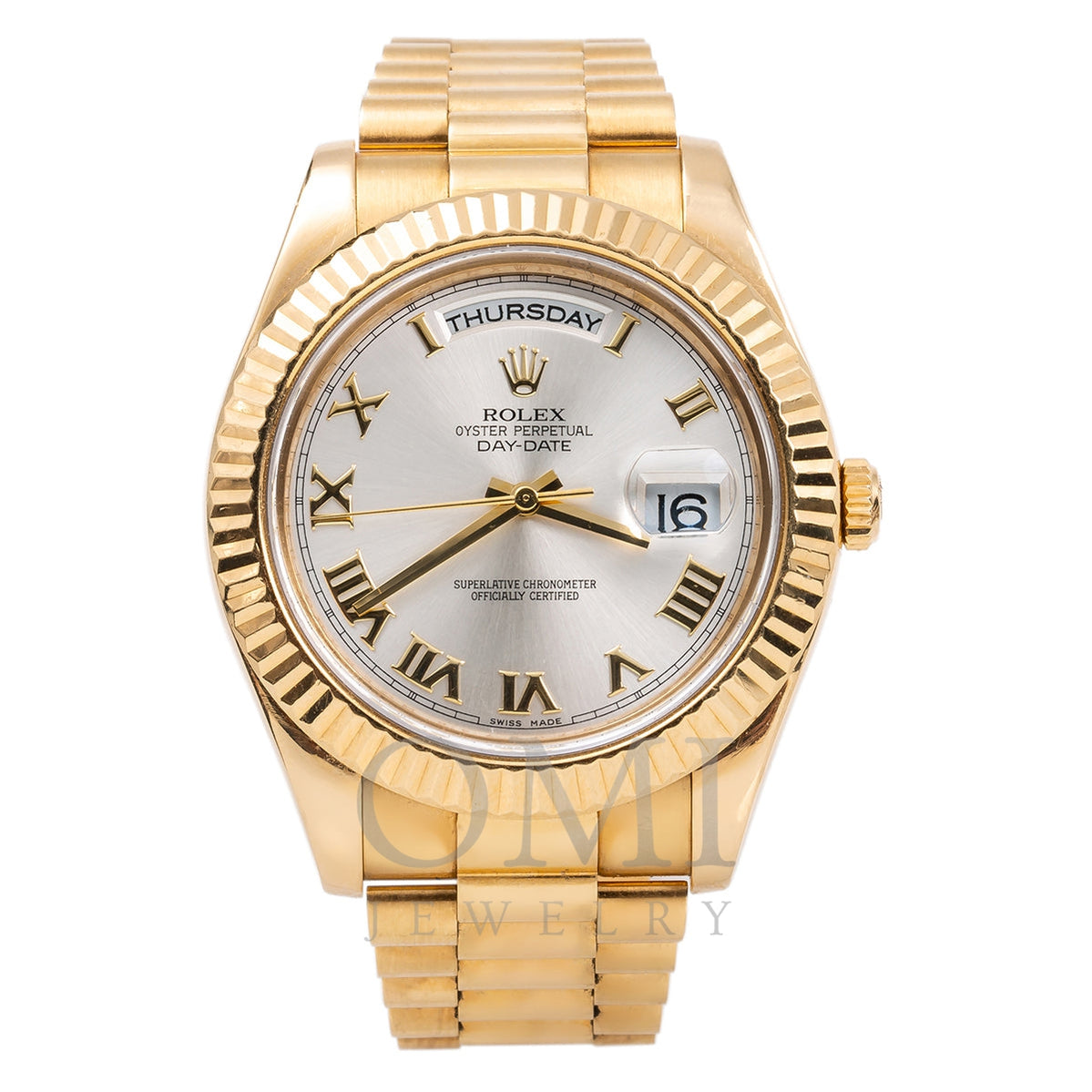 18K Yellow Gold Rolex Day-Date II President 41mm Silver Ro - OMI Jewelry