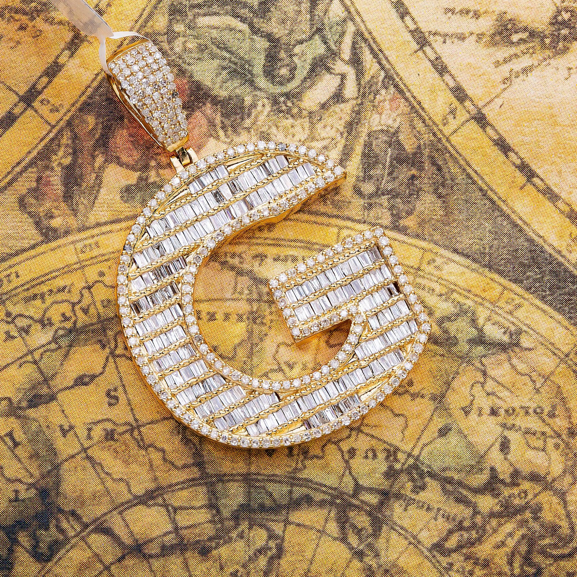 14K Yellow Gold Men's Letter G Pendant with 1.75 CT Diamond
