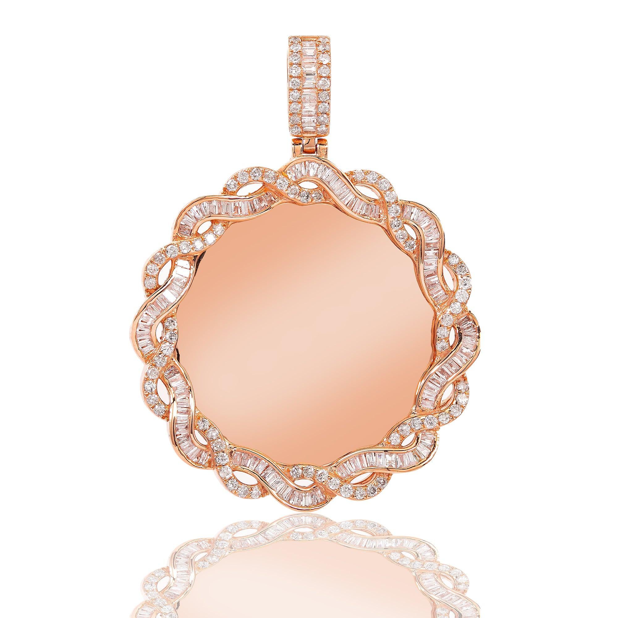 14K ROSE GOLD ROUND AND BAGUETTE DIAMOND PICTURE PENDENT 3.01 CT