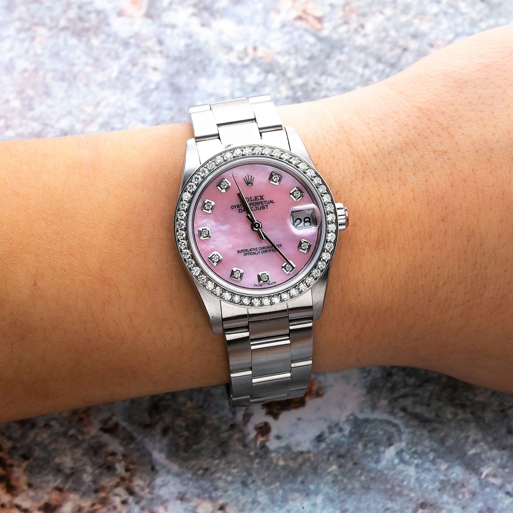 Rolex Datejust 31MM 78240 Pink Mother of Pearl Diamond Dial Diamond Bezel Stainless Steel Oyster Bracelet 1.05ct