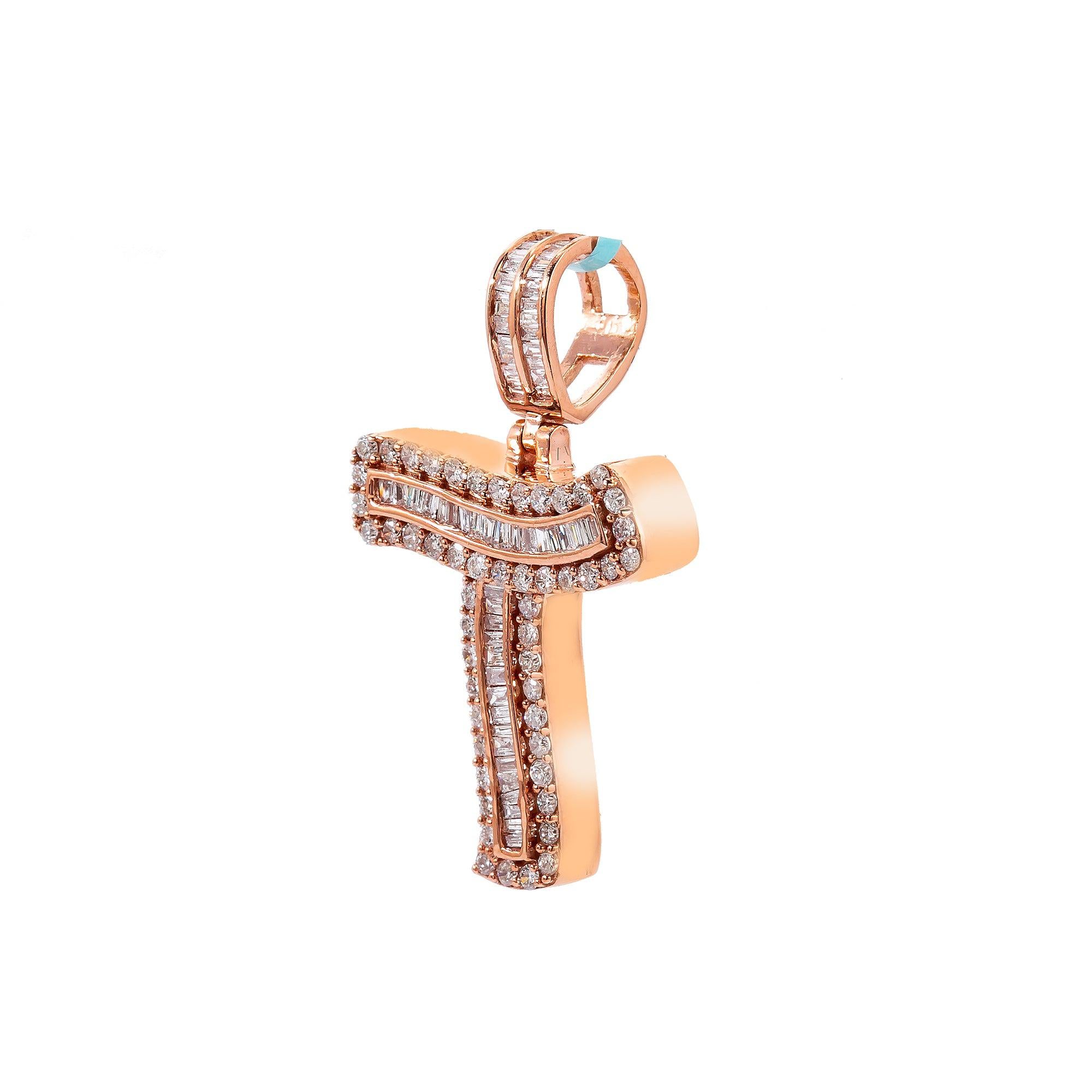 14K Rose Gold Diamond Letter T Pendant