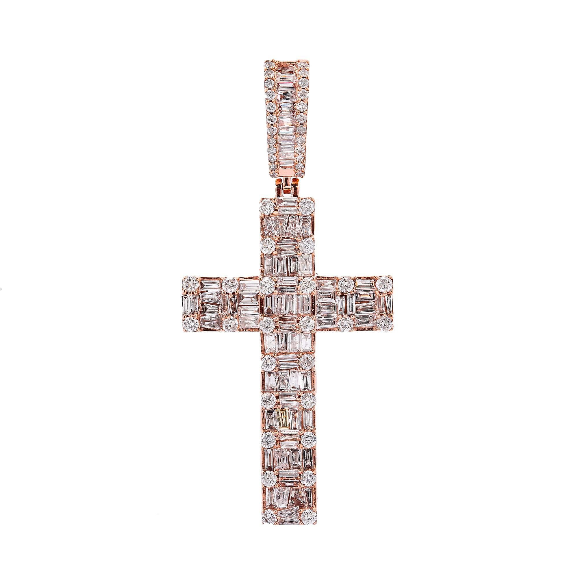 14K Rose Gold Diamond Cross Pendant
