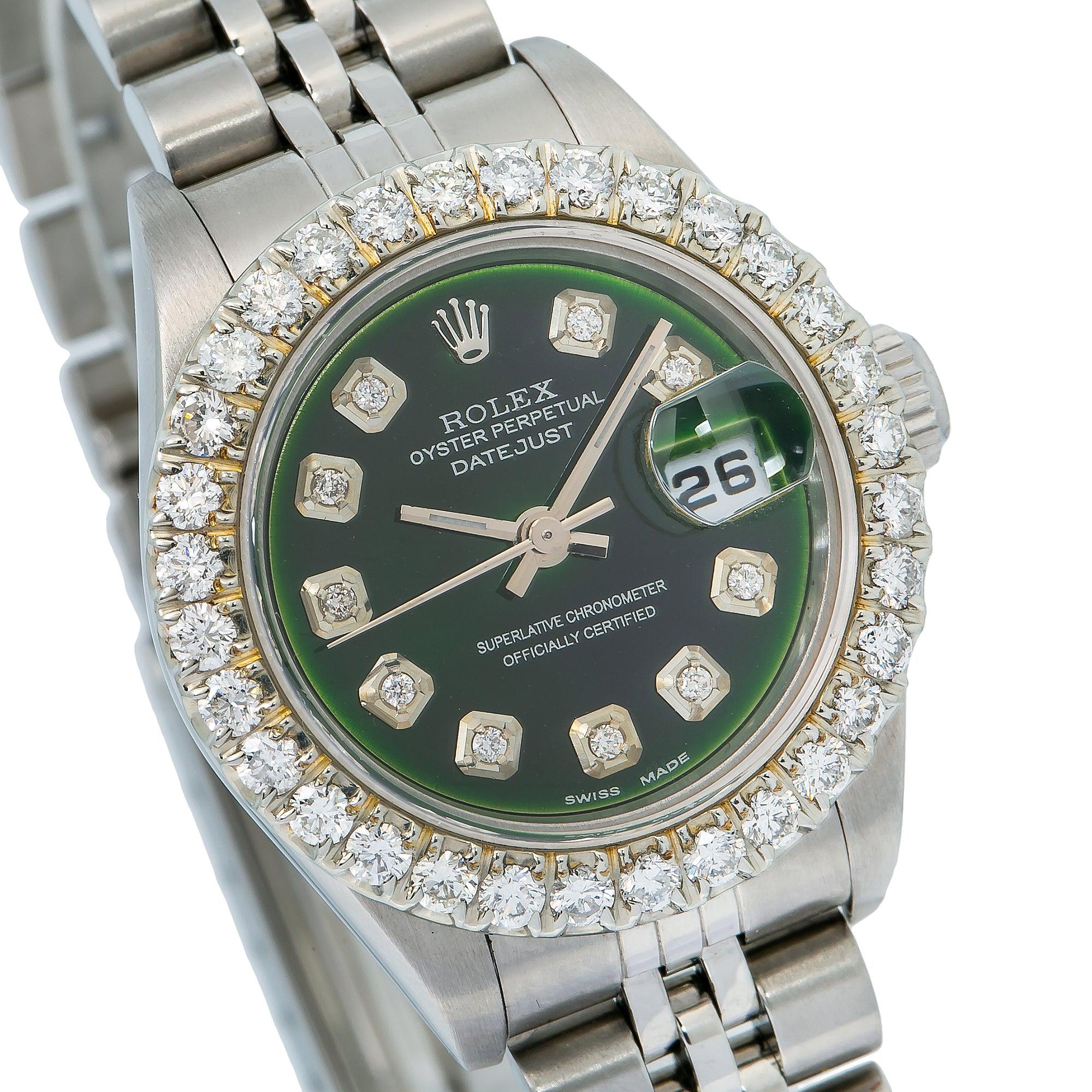 Rolex Datejust 26MM 79240 Green Diamond Dial Diamond Bezel Stainless Steel Jubilee Bracelet