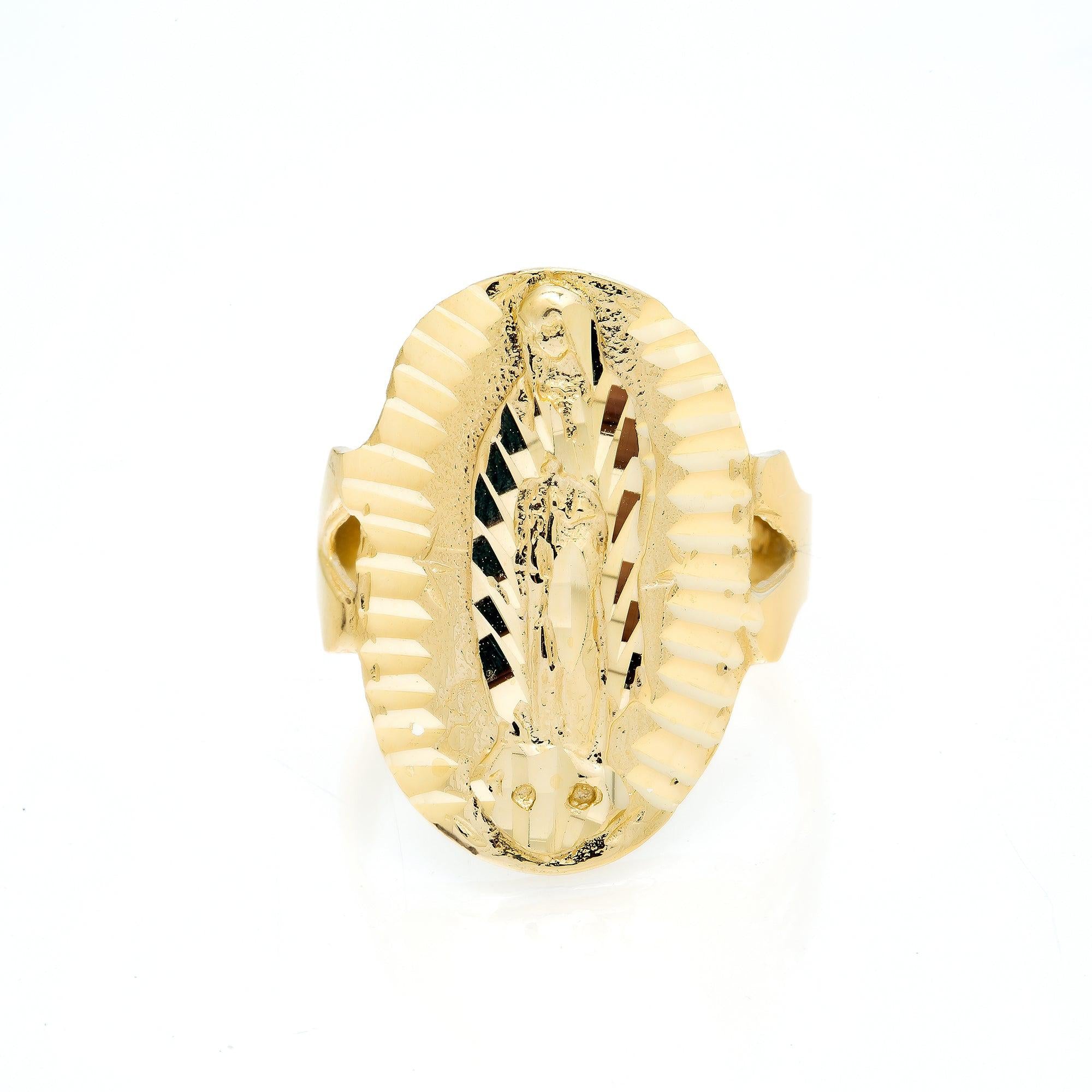 10K YELLOW GOLD DIAMOND CUT MARY MEDALLION RING