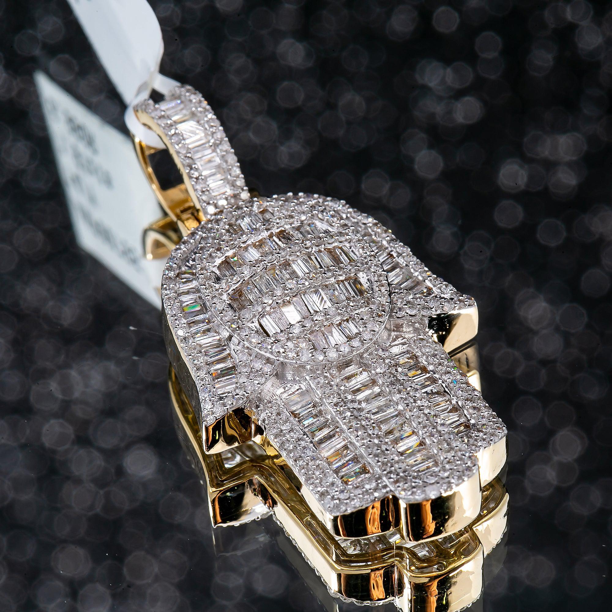 14K GOLD BAGUETTE AND ROUND DIAMOND HAMSA PENDANT 1.91 CT