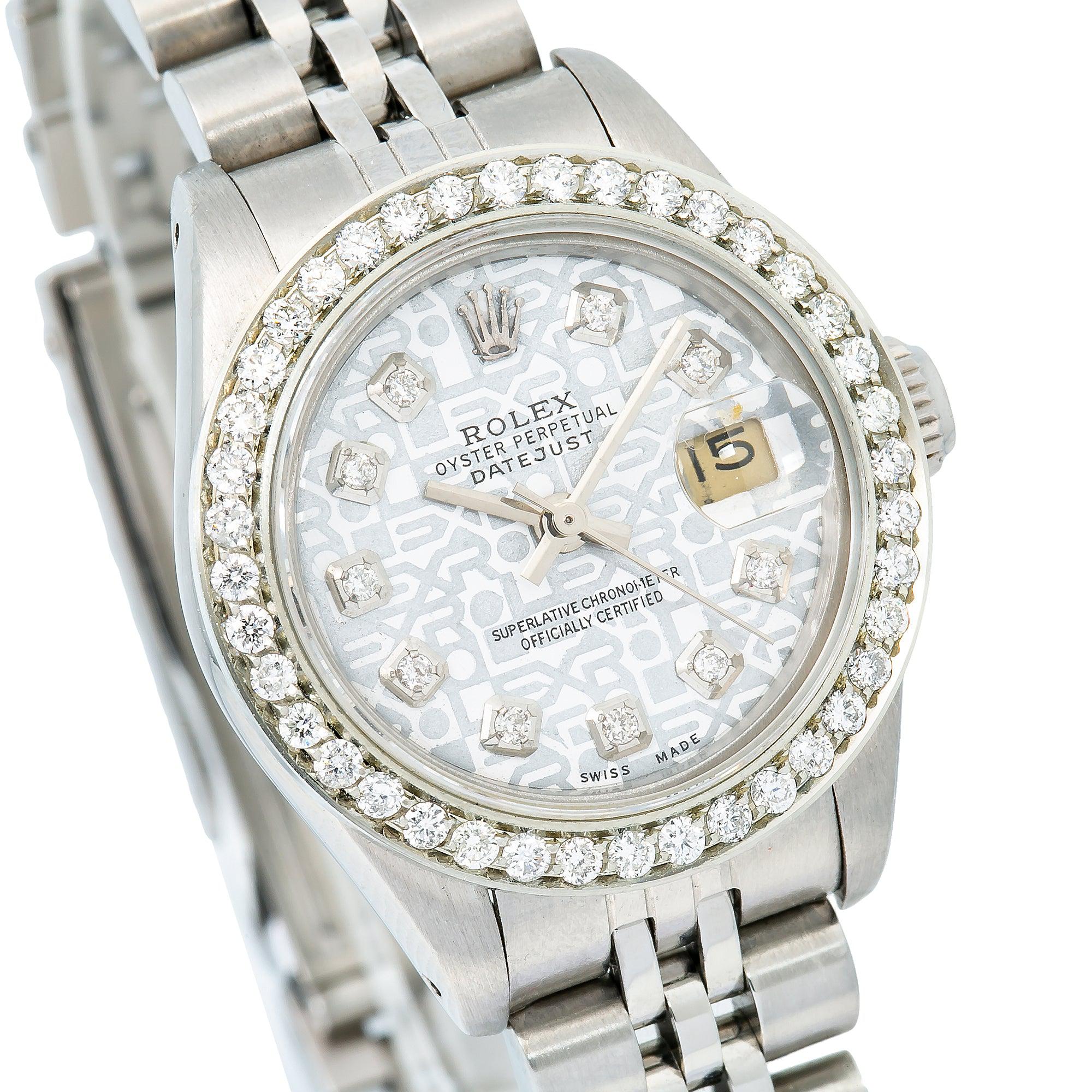 Rolex Datejust 26MM 6916 Silver Pattern Diamond Dial Diamond Bezel Stainless Steel Jubilee Bracelet