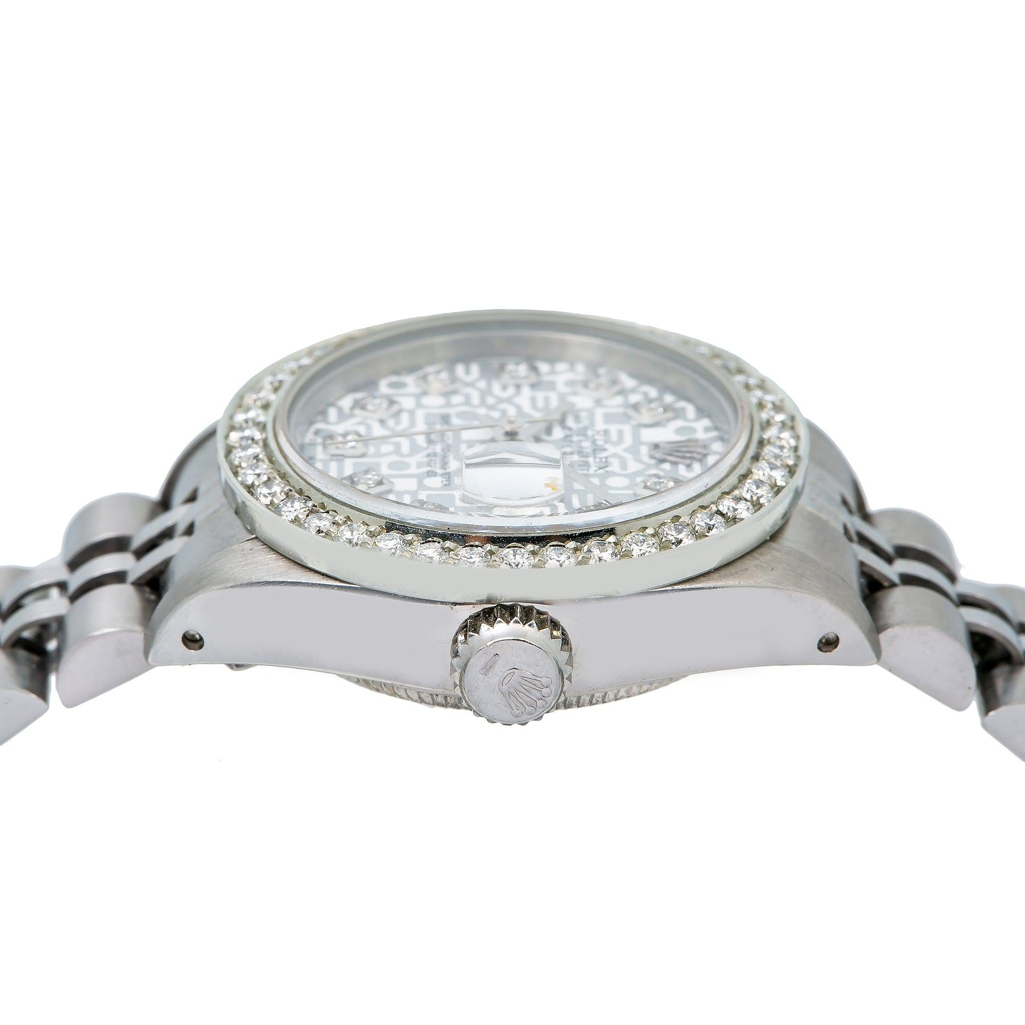 Rolex Datejust 26MM 6916 Silver Pattern Diamond Dial Diamond Bezel Stainless Steel Jubilee Bracelet