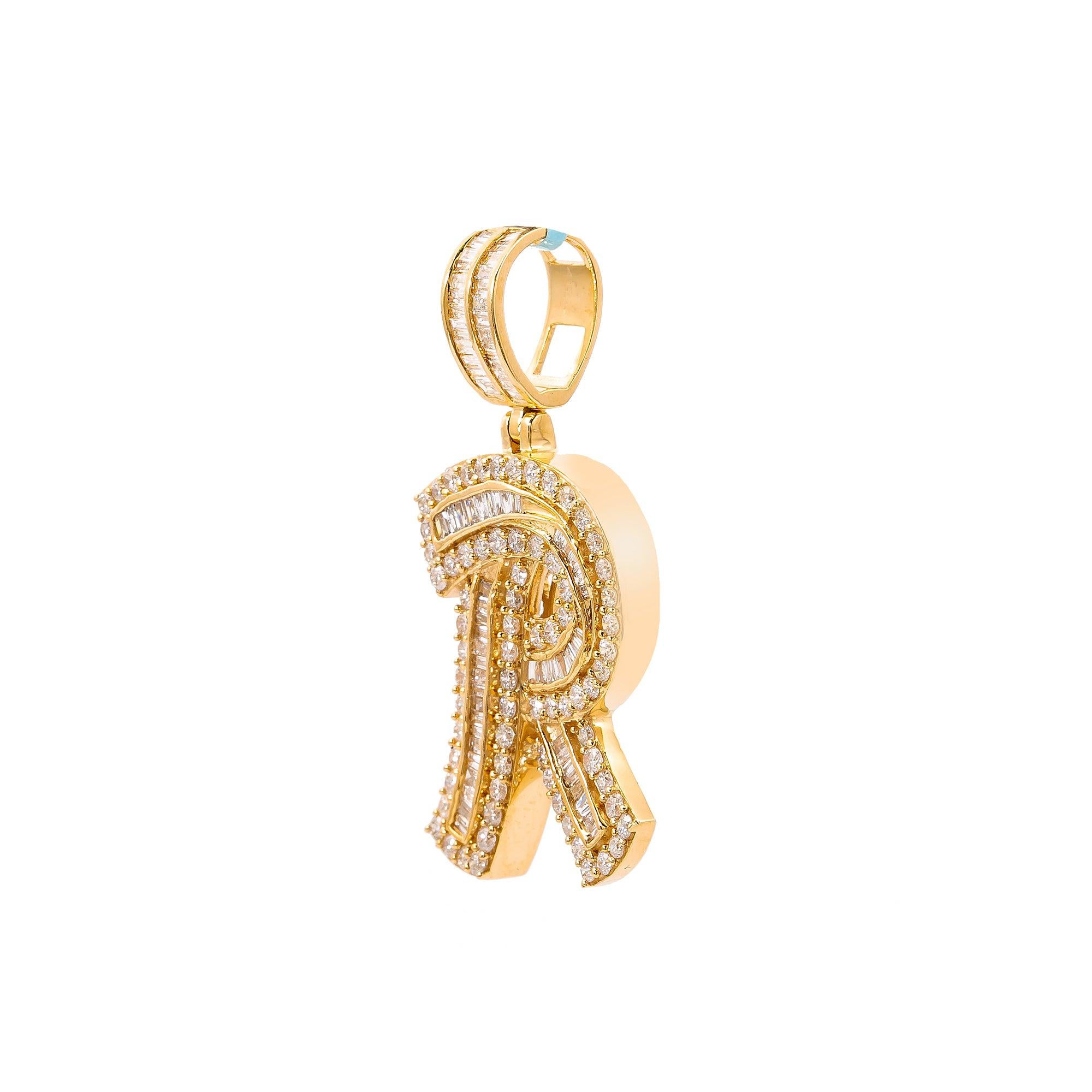 14K Yellow Gold Diamond Letter R Pendant