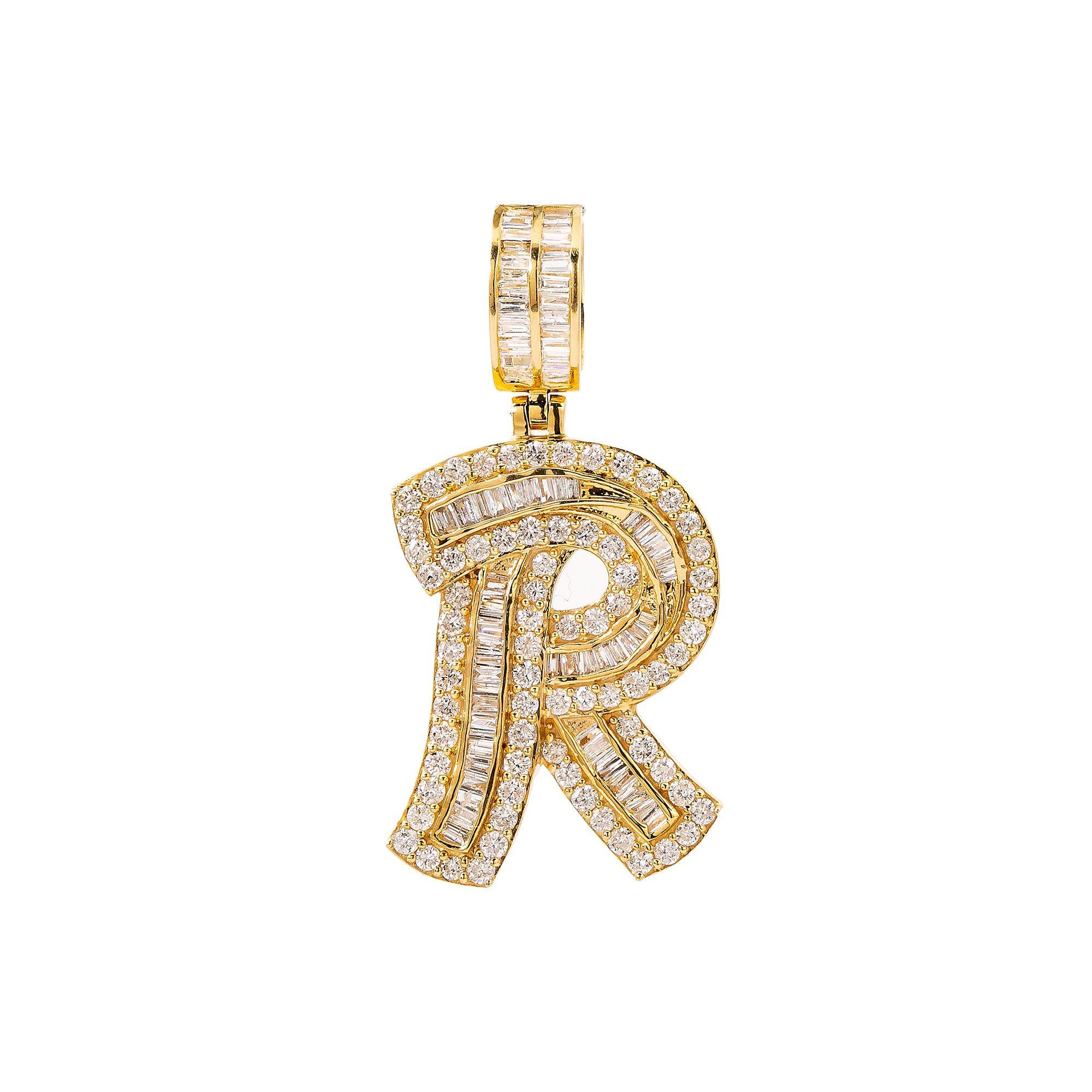 14K Yellow Gold Diamond Letter R Pendant