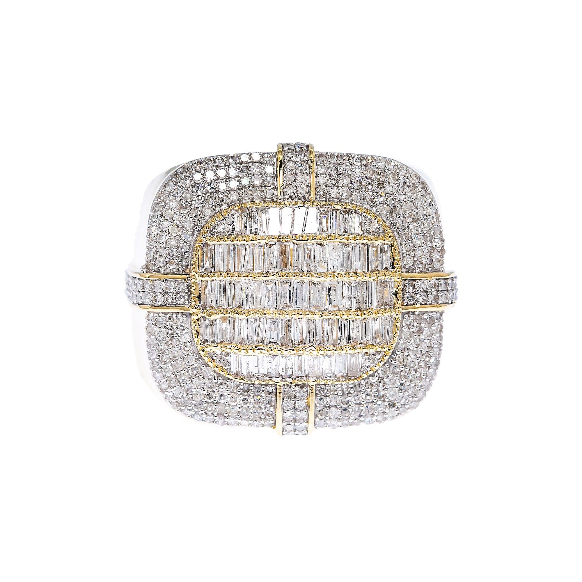 Man's 14K Yellow Gold Ring with 1.82 CT  Baguette Diamonds