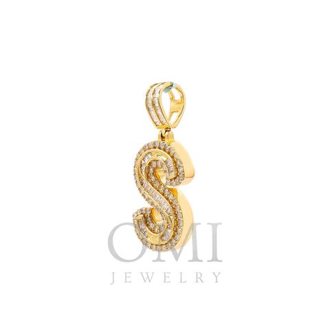 14K GOLD BAGUETTE AND ROUND DIAMOND INITIAL LETTER S PENDANT