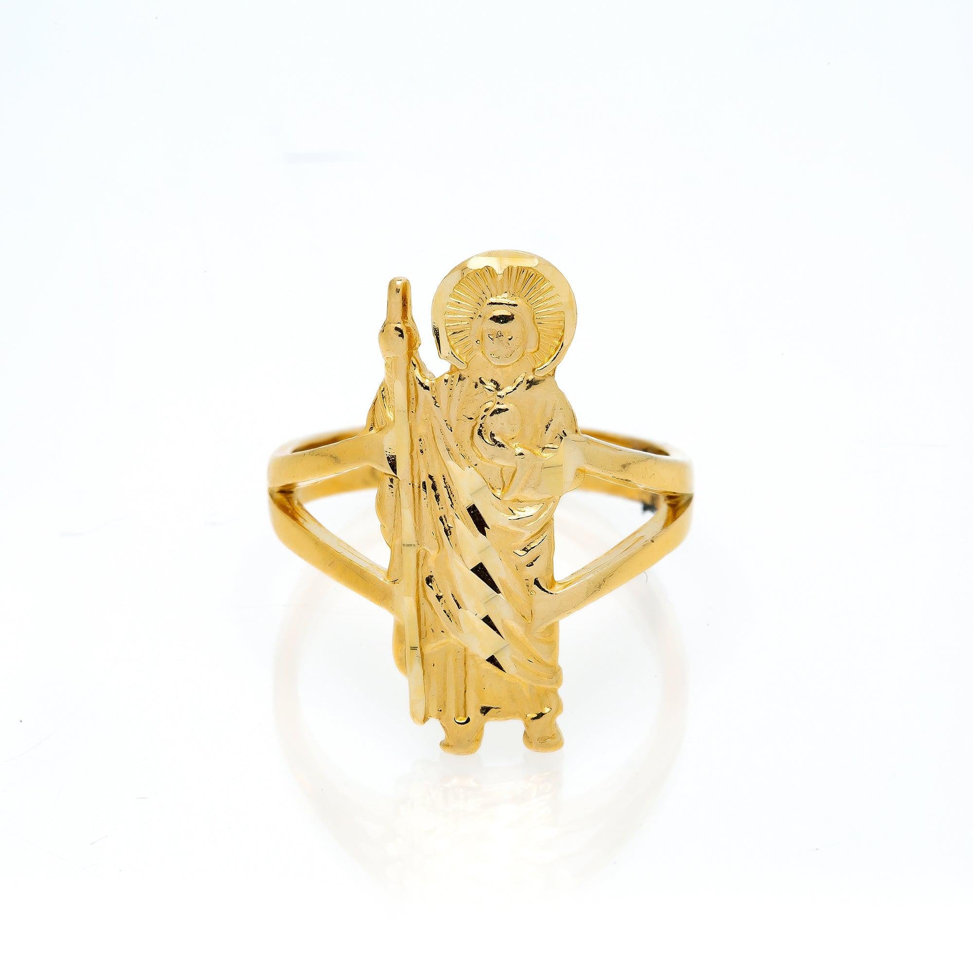 10K Yellow Gold St. Jude Holding Stick Men's Ring