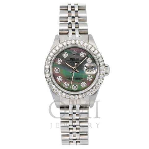 Rolex Oyster Perpetual Datejust 69240 26MM Black MOP Diamond Dial With Stainless Steel Bracelet
