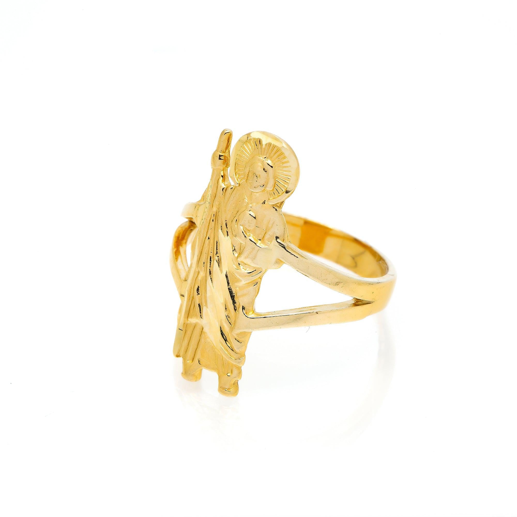 10K Yellow Gold St. Jude Holding Stick Men's Ring