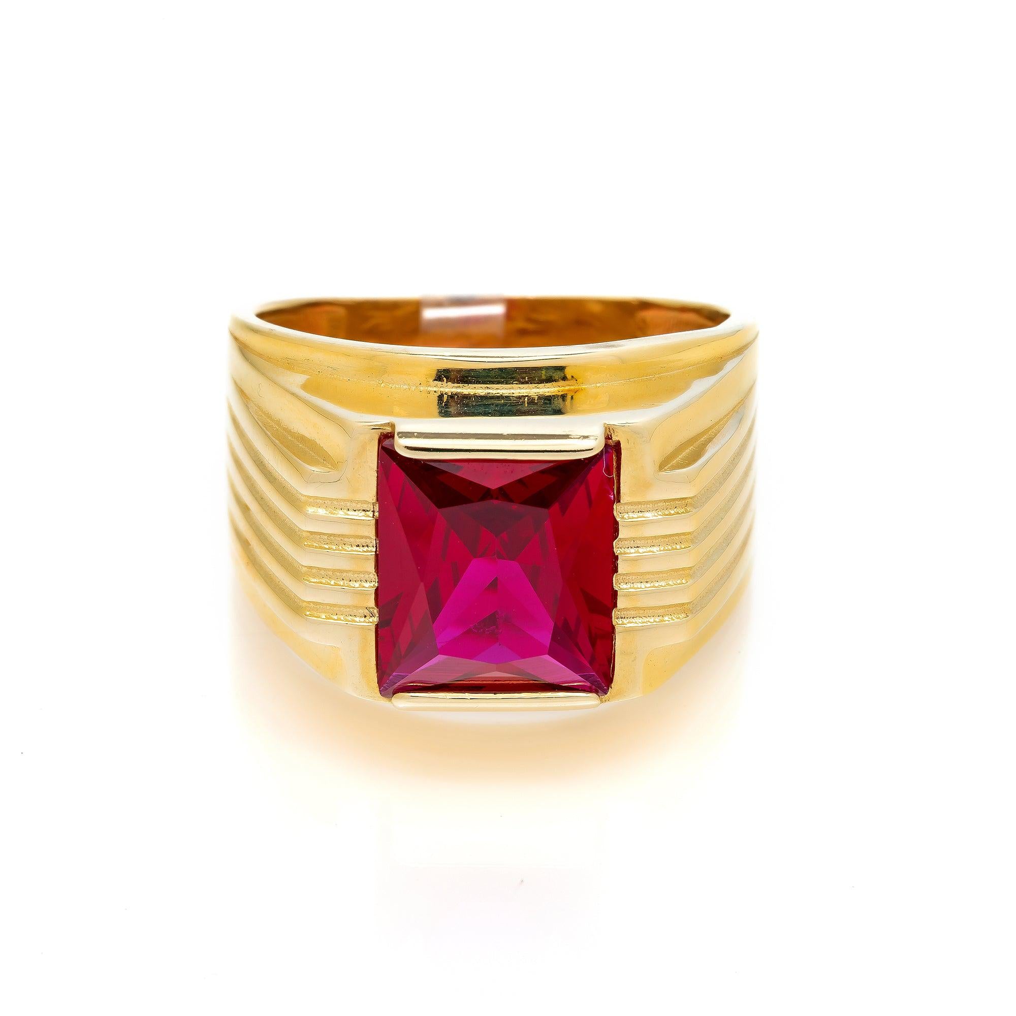 10K Yellow Gold With Red Stone Men's Ring