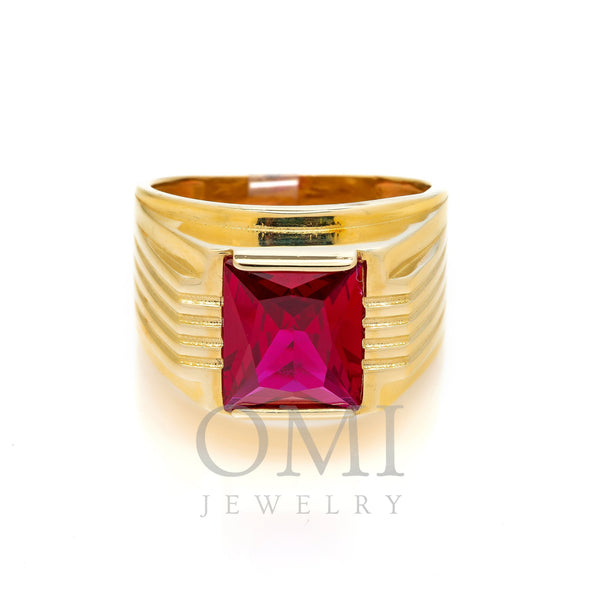 10K Yellow Gold With Red Stone Men's Ring