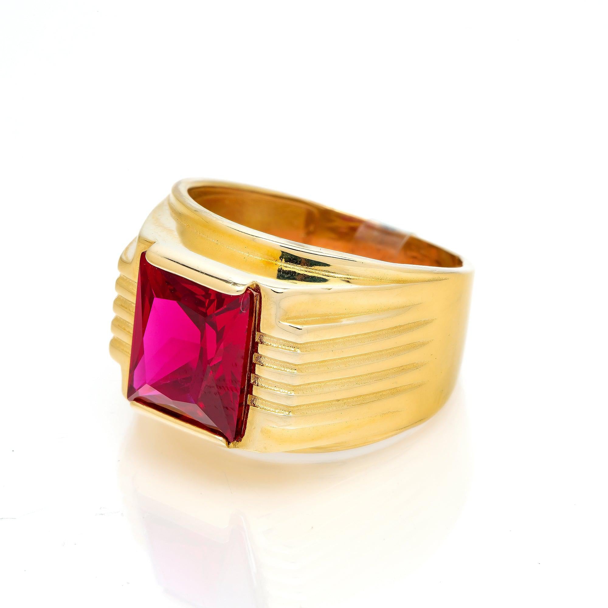 10K Yellow Gold With Red Stone Men's Ring