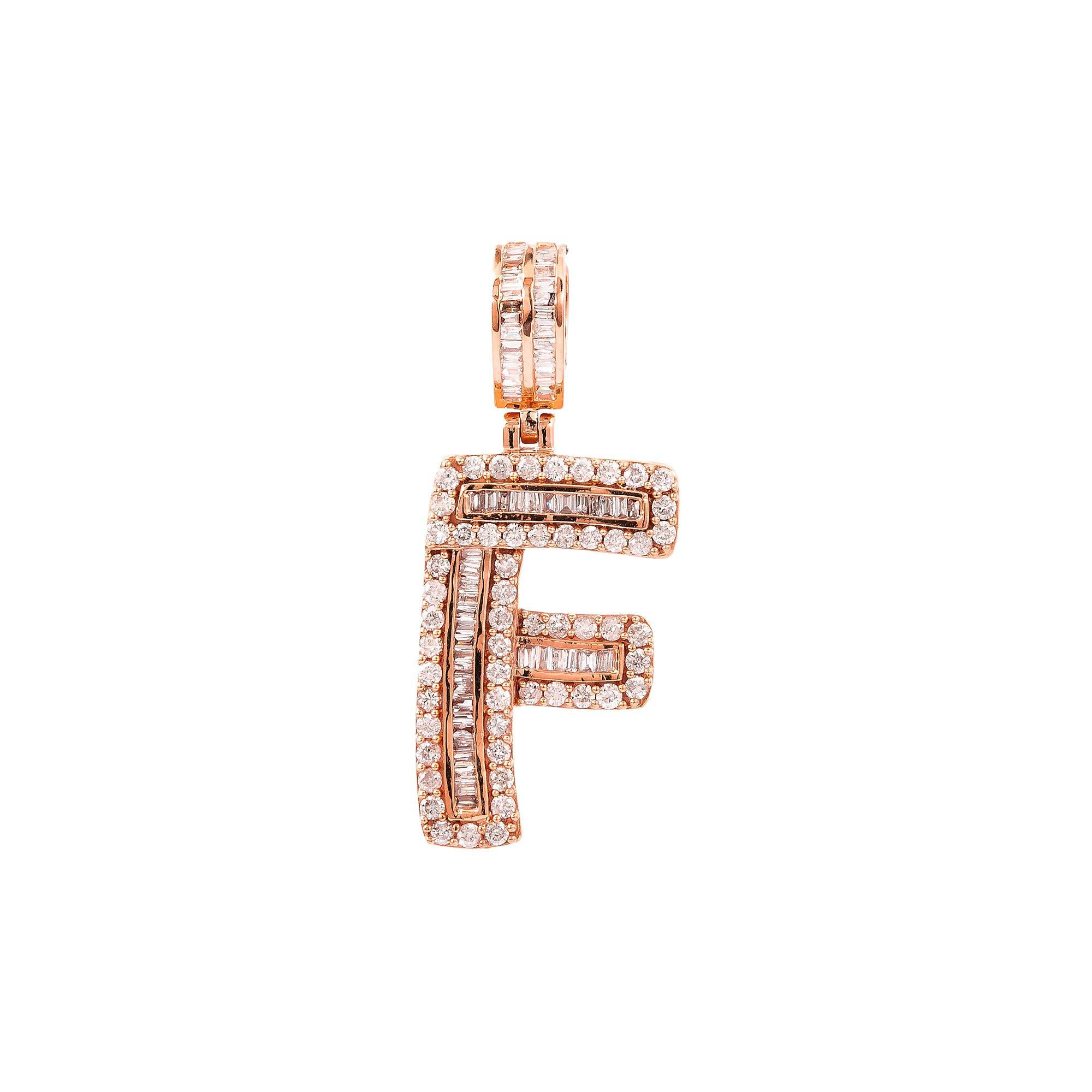 14K Rose Gold Letter F Pendant with 0.94 CT Diamond
