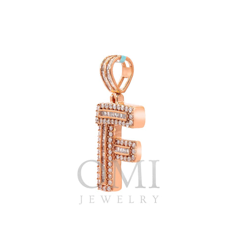 14K Rose Gold Letter F Pendant with 0.94 CT Diamond