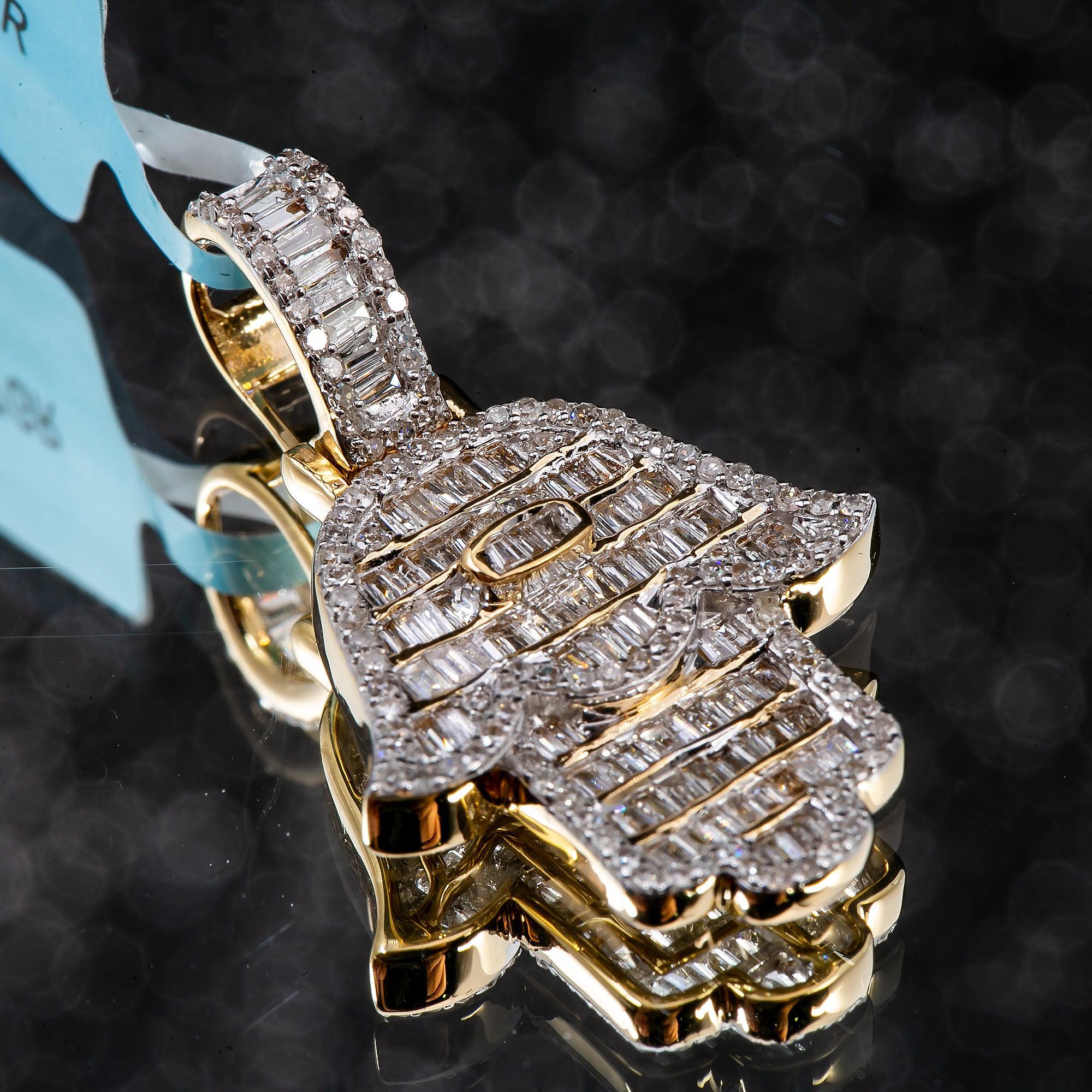 Unisex 14K Yellow Gold Hamsa Pendant with 0.82 CT Diamonds
