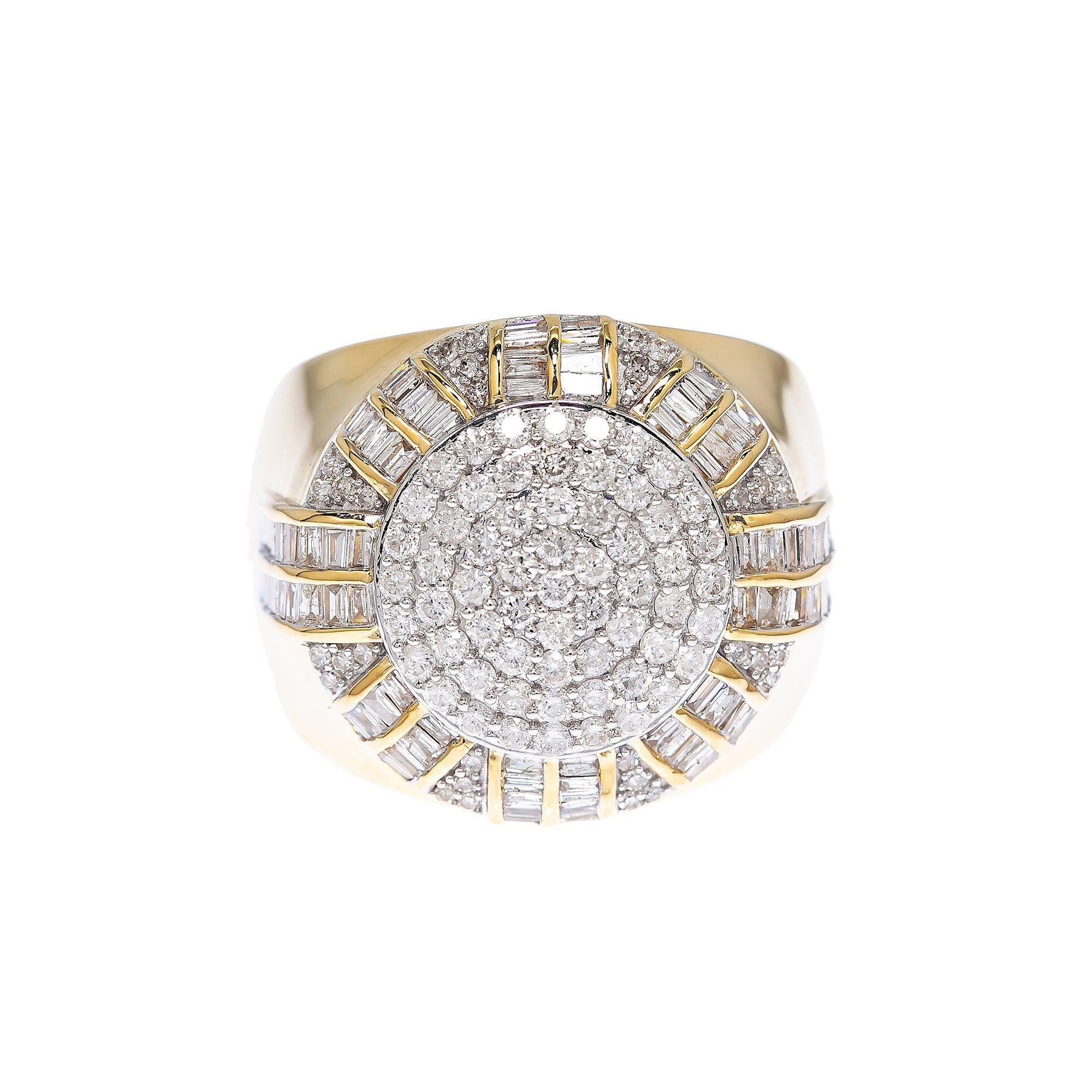 MEN'S 14K YELLOW GOLD RING WITH 1.22 CT BAGUETTE AND ROUND DIAMONDS
