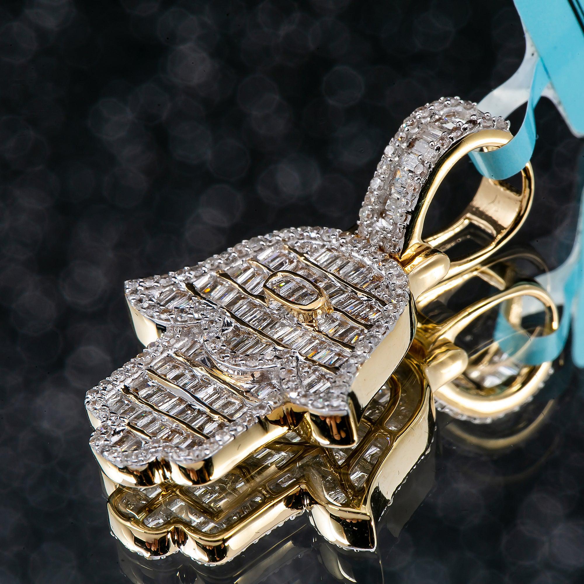 Unisex 14K Yellow Gold Hamsa Pendant with 0.82 CT Diamonds