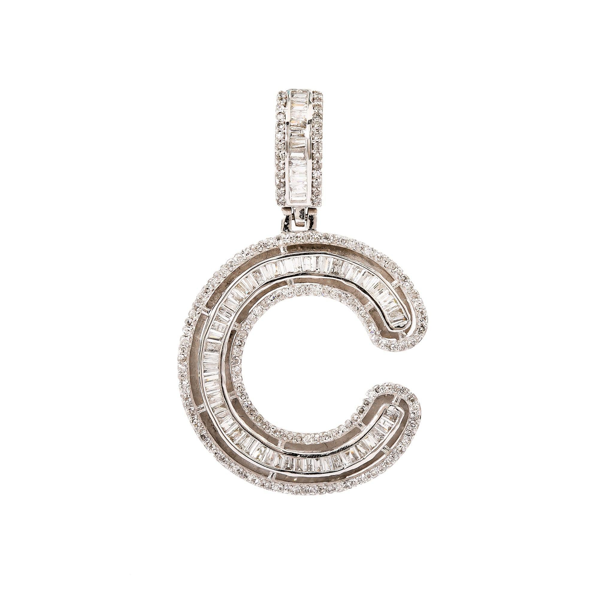 14K White Gold Diamond Letter C Pendant